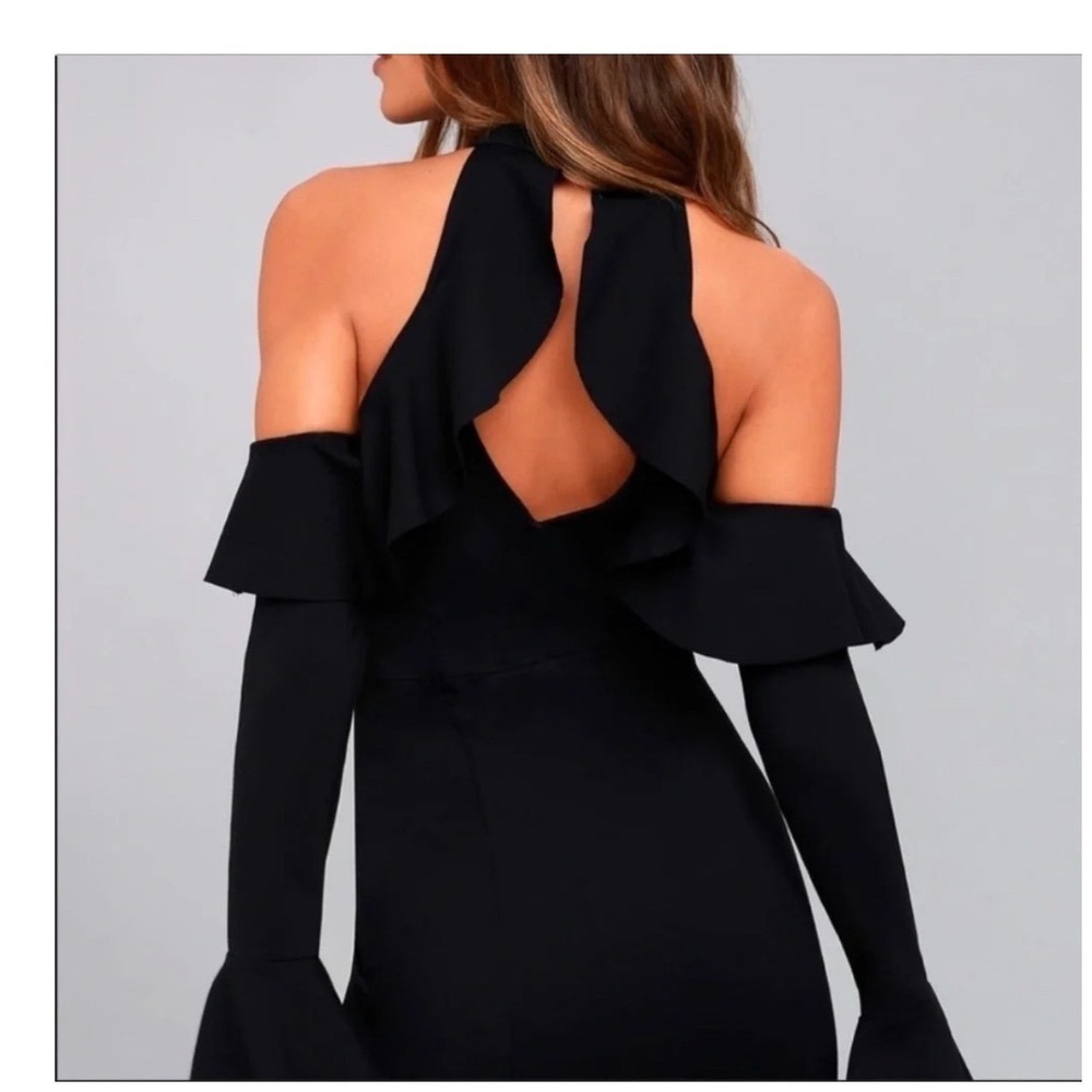 Free People Black Cold Shoulder Bell Sleeve Mock Neck Mini Dress XS OB651462